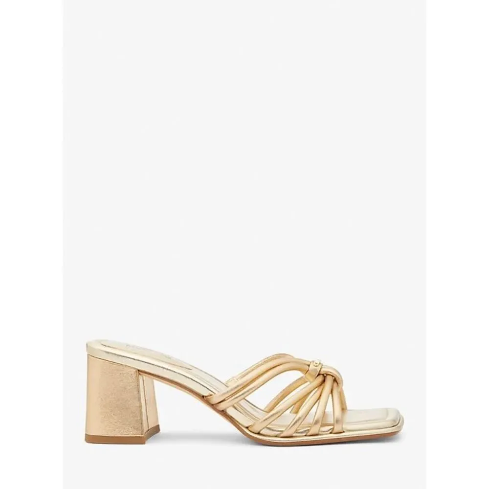 MICHAEL Michael Kors NWT 2.5” Astra Metallic Designer Leather Mule Pale Gold Siz